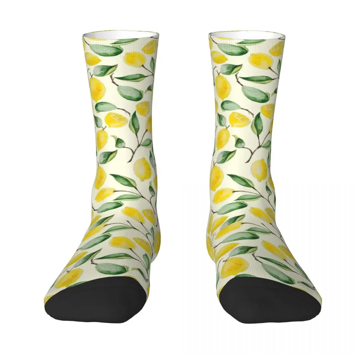 Watercolor Lemons Socks Yellow Fruit Pattern Teen Premium Mid Stockings Large Chemical Fiber Modern Sports 