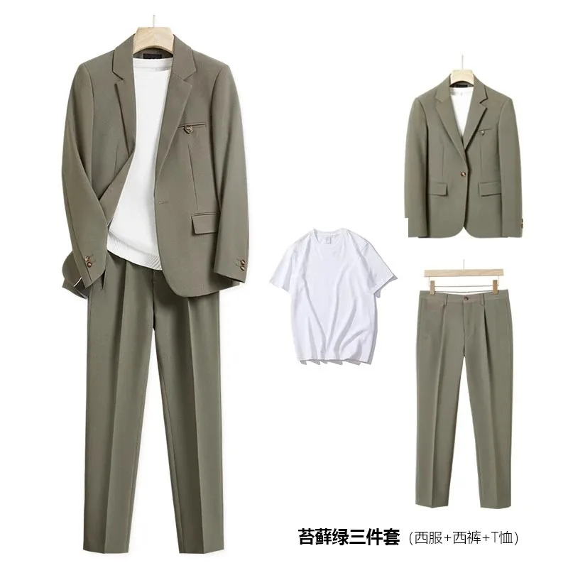 Men Casual Suit Slim Fit Trendy Business Blazer Trousers Multi Color Optional