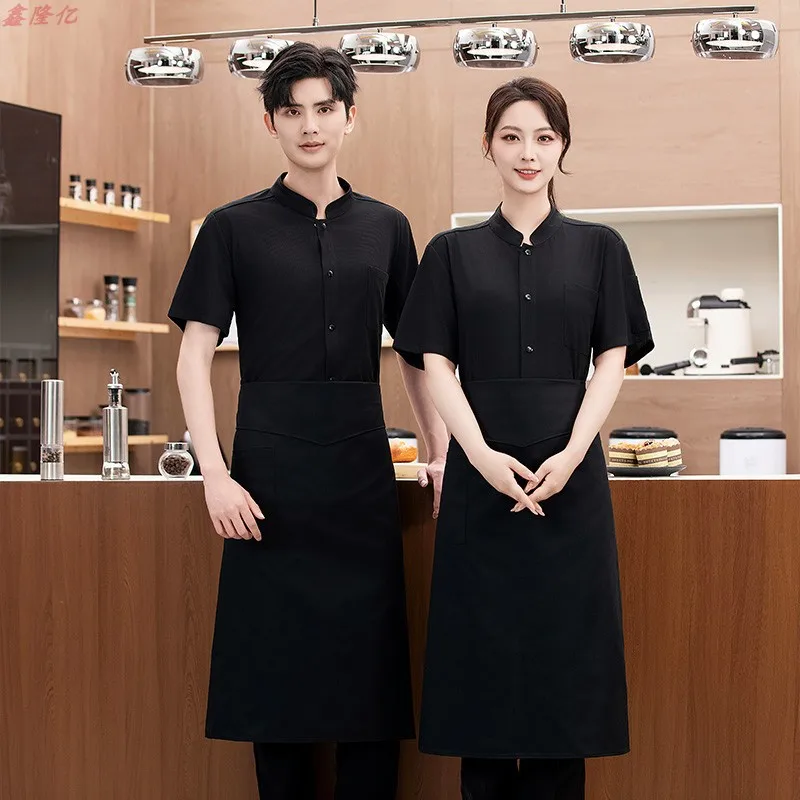 Verão malha respirável único breasted gola branca manga curta jaqueta de chef para catering hotel restaurante cantina trabalho un