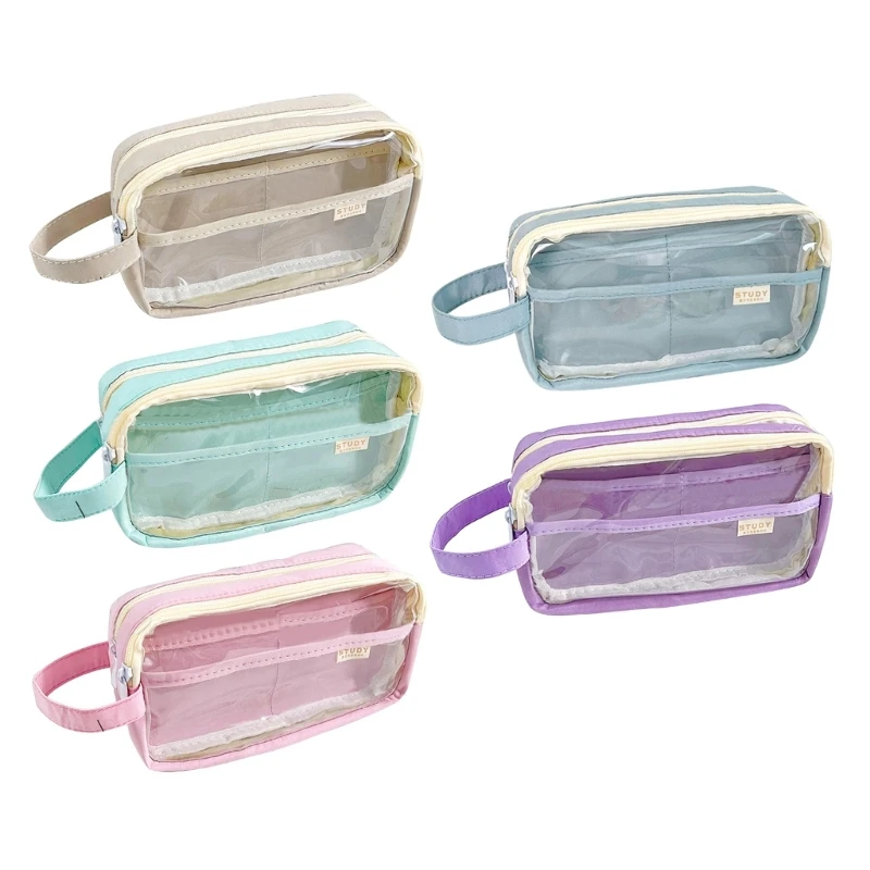 

Clear Pencil Case Two Large Compartment, Multipurpose Pen Case Pencil Bag Travel Makeup Storage Bag for Girl Women