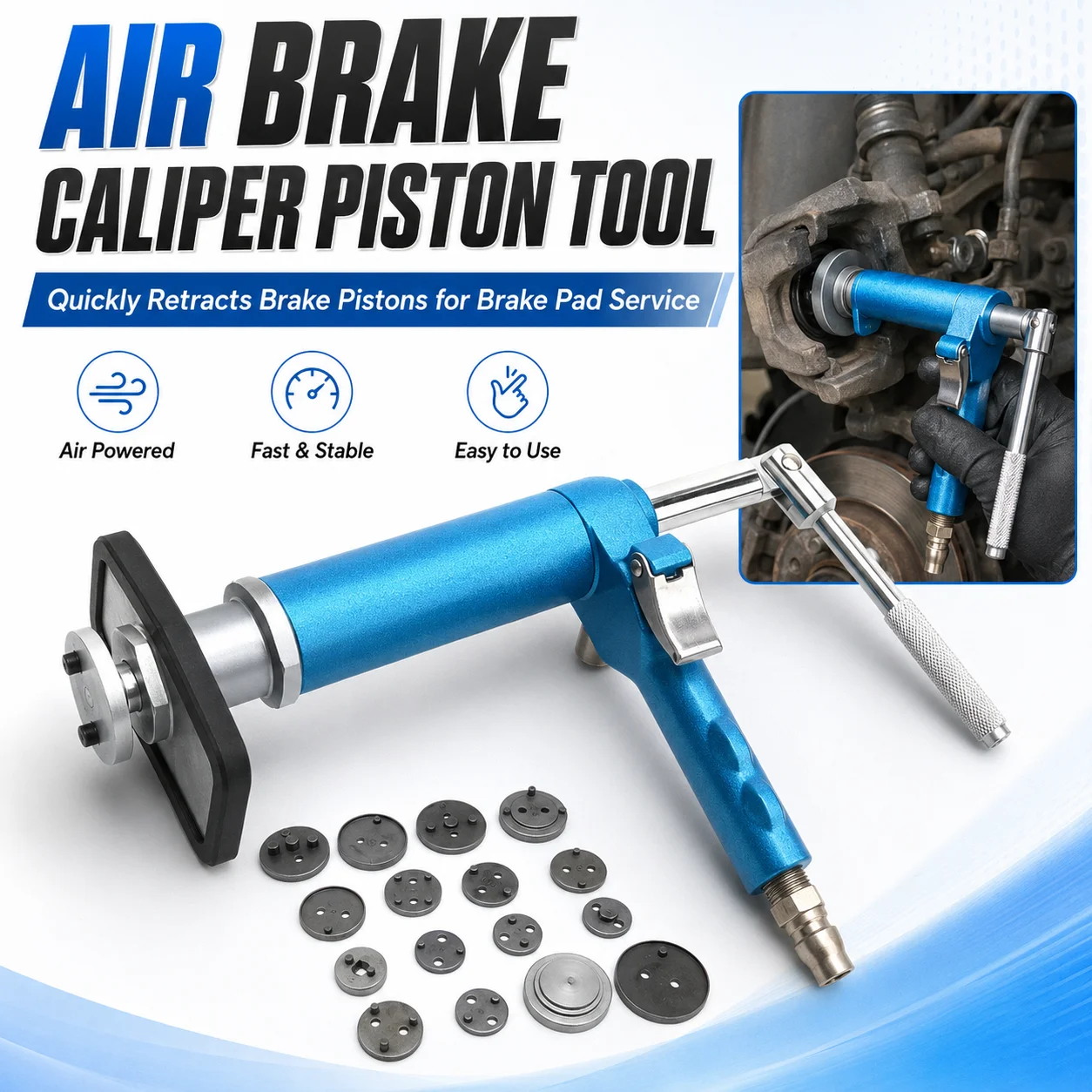 Pneumatic Disc Brake Piston Compressor Tool Air Operated Caliper Press for Car Brake Pad ReplacementGarage RepairMaintenance Use