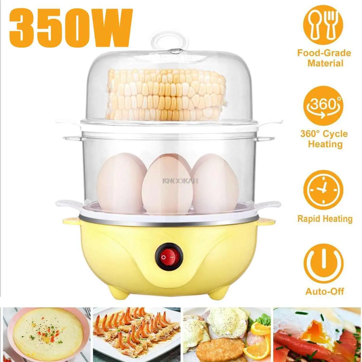 Calderas eléctricas multifuncionales de 350W y 220V, olla arrocera rápida de 2 capas para huevos, vaporera, cazadora de huevos, bandeja extraíble con capacidad para 14 huevos