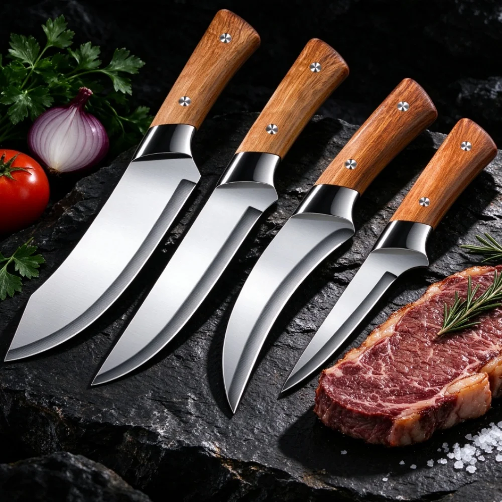 Stainless Steel Butcher Boning Kitchen Knife Set  Meat Carving,Razor Sharp Scimitar Design for Beef, Lamb,Poultry Processing