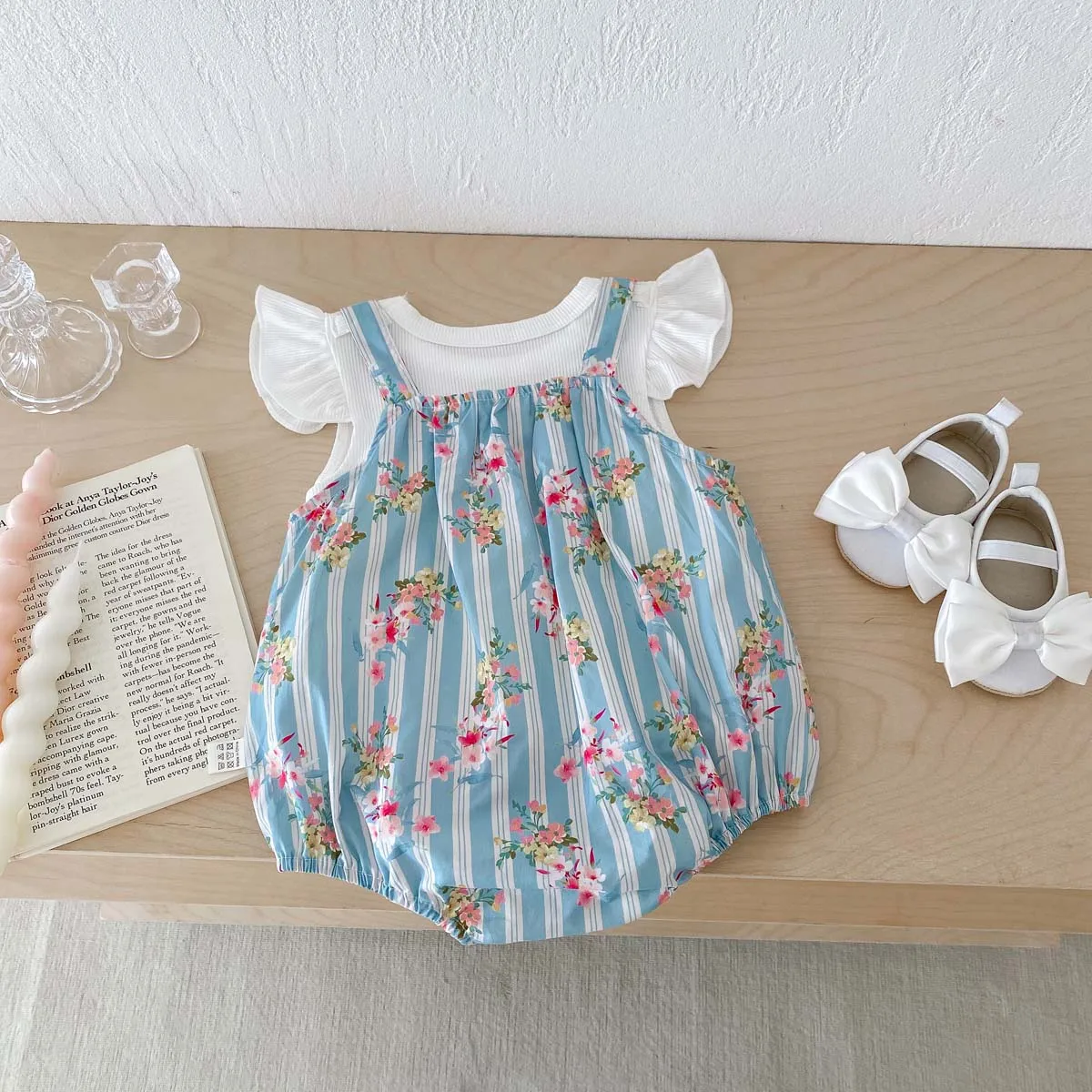 2PCS Newborn Clothes Baby Girls Bodysuit Flutter Sleeves Tops with Bodysuit Baby Romper Sets 0-24 Months