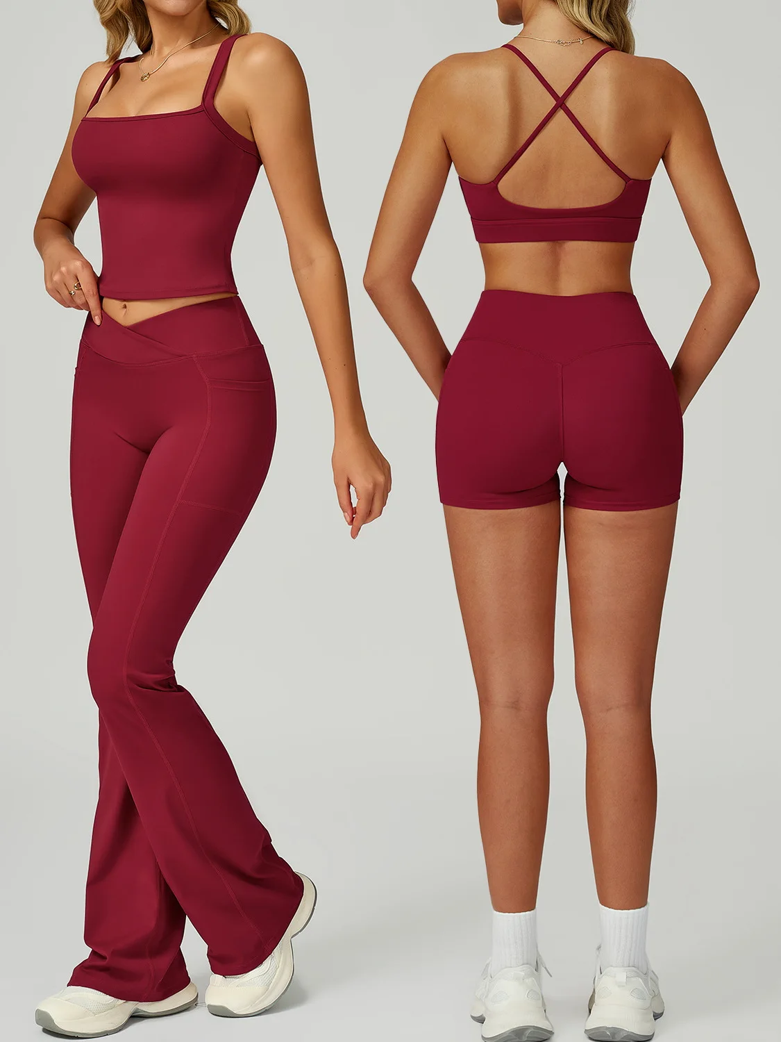 

Женский комплект для йоги, нейлон-спандекс, телесный, плотный, мягкий, четырехмерный эластичный бюстгальтер, жилет, леггинсы, расклешенные брюки, шорты, свободно сочетающиеся