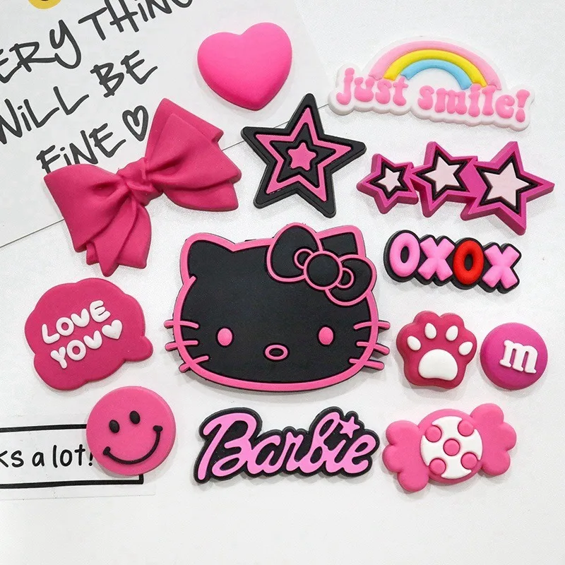 13pcs New Cartoon Sanrio Charming Shoe Accessories Hello Kitty Hole Shoes Buckle Diy Sandals Decoration Removable Girl Gifts