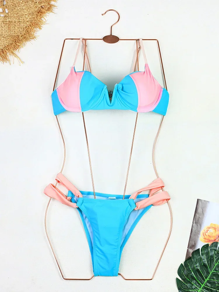 

Сексуальный модный принт на шнуровке бикини комплект из 2 предметов женский разделенный купальник с высокой талией пляжные бикини 2025 летний купальник комплект бикини