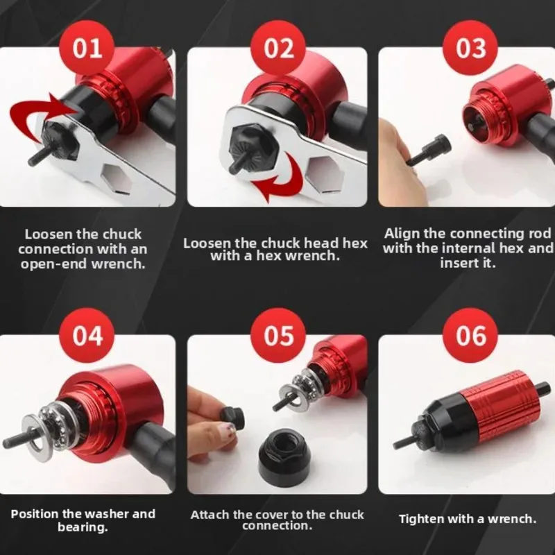 

Набор адаптеров для электрического заклепочника для беспроводной дрели с 5 оправками, рукояткой и гаечным ключом для надежного и эффективного соединения гаек