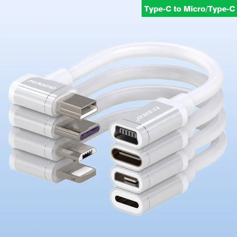 Ultra-krótki kolanko 90 stopni typu C Micro Mini USB męski na żeński przedłużacz do ładowania przejściówka do transferu danych 10 cm 50 cm 1 m