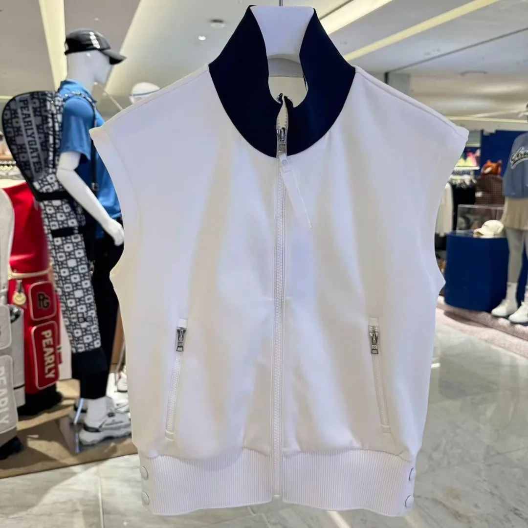 Women's Golf Vest 2026 Fall New Korean Style Stand Collar Fitted Waist Lightweight Breathable Quick Dry Outdoor Sports Soft