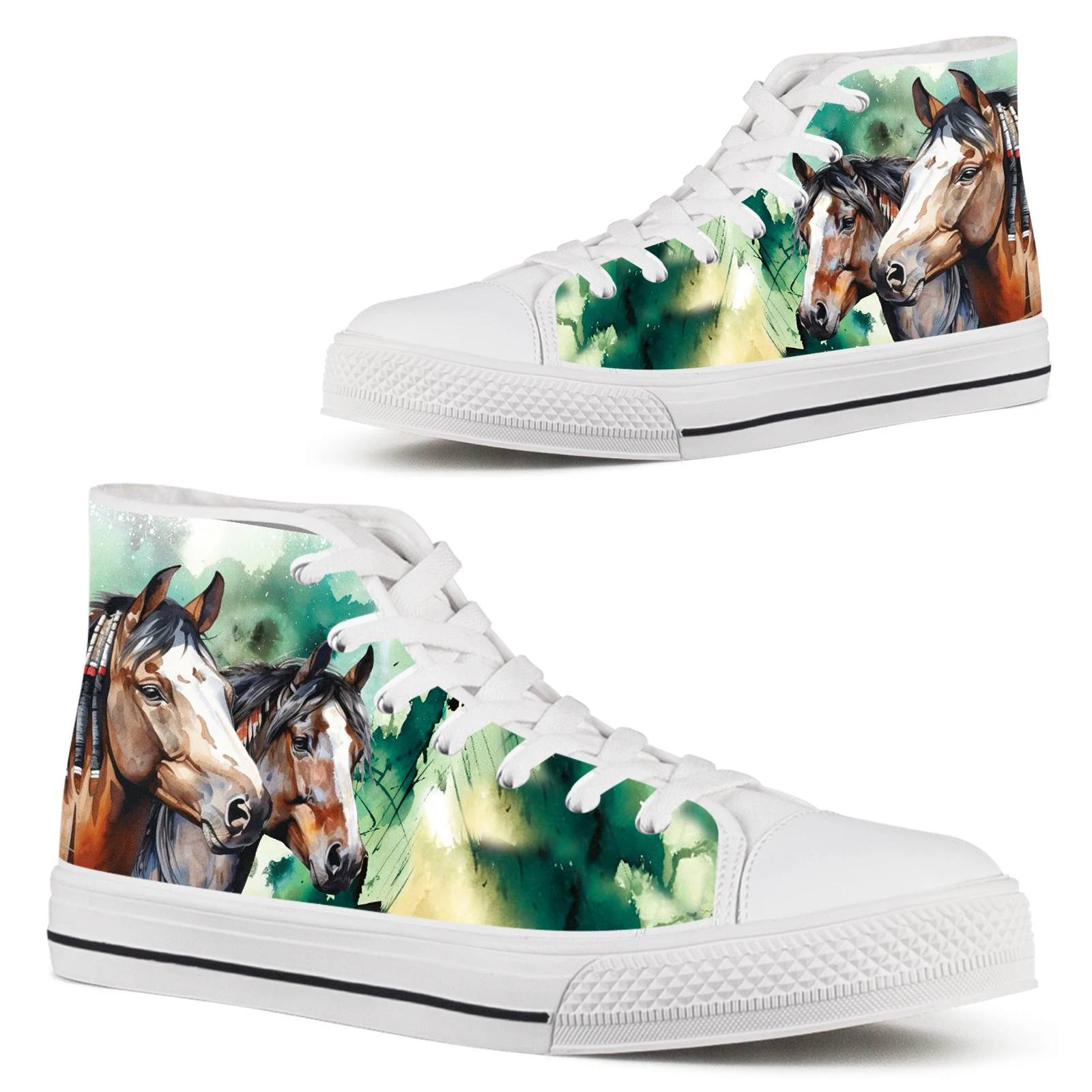 

ELVISWORDS Horse Print Women's Shoes Art Horse Designer Brand Canvas Shoes White Soft Sole Comfortable Casual Sports Shoes Flats