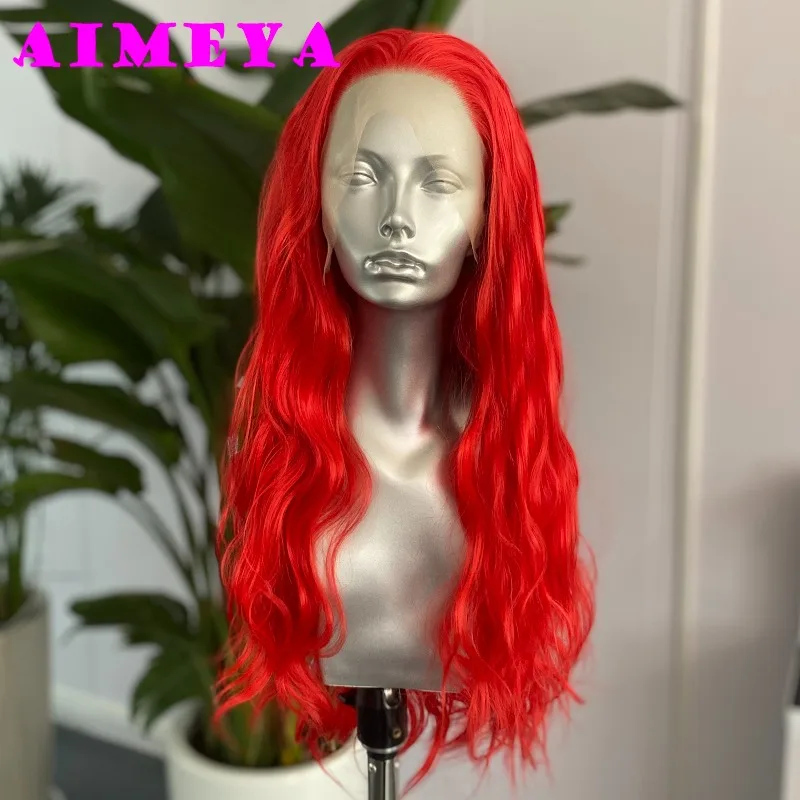 Hot Red Long Loose Curly Wig Synthetic Lace Front Wig for Women Natural Hairline Daily Use Cosplay Heat Resistant Lace Hair