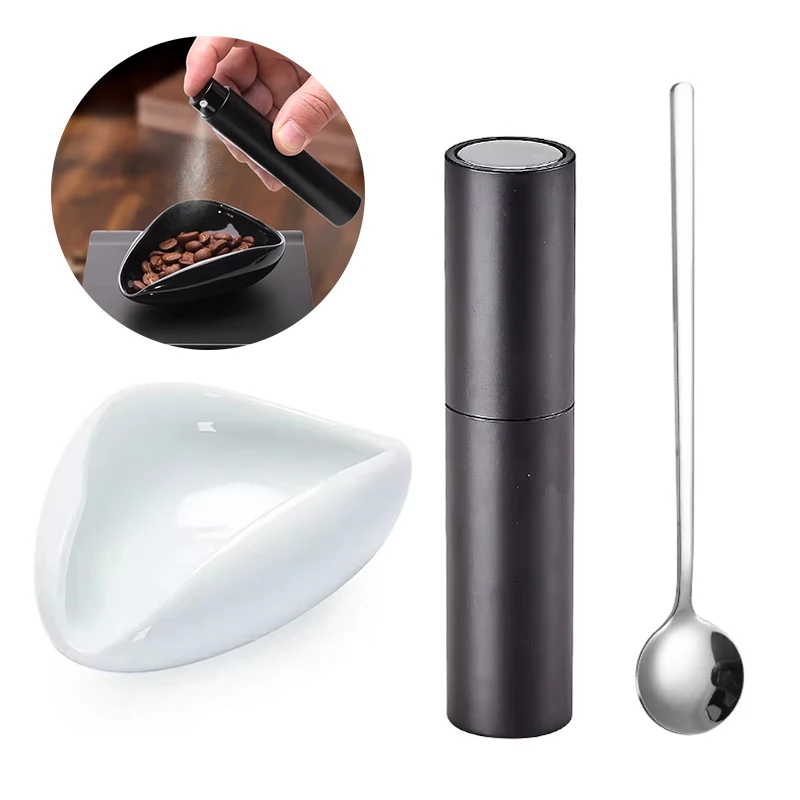 3pcs/set Coffee Dosing Cup with Spray Bottle Ceramic Coffee Bean Dosing Tray with Spoon for Tea Espresso Coffee Bar Accessories