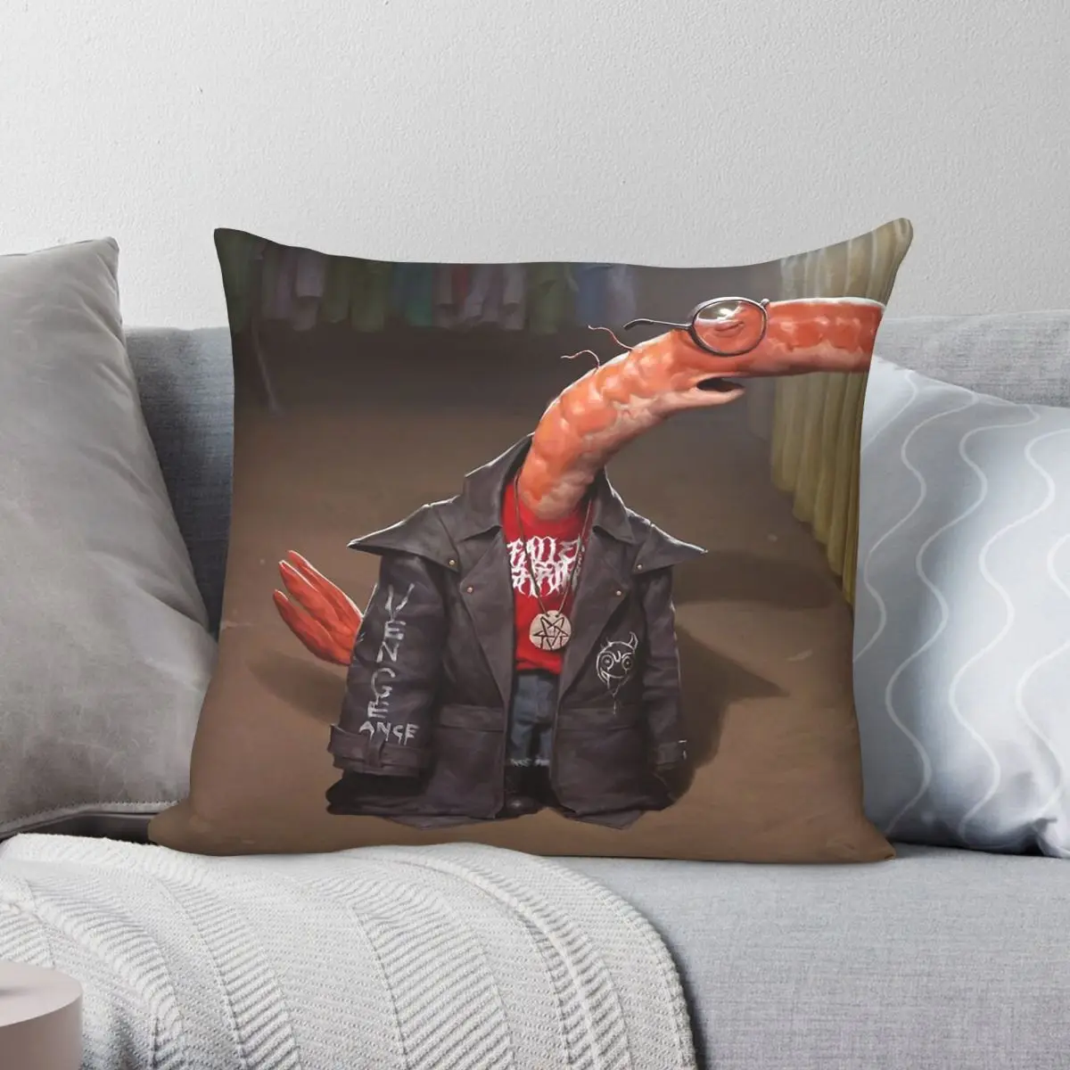 Shrimp Smiling Friends Pillowcase Polyester Linen Velvet Pattern Zip Decorative Room Cushion Cover