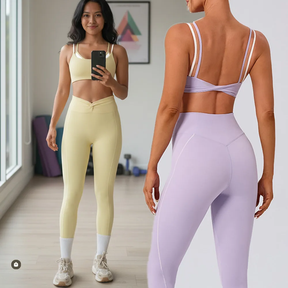 2-個パッドスポーツウェア女性ヨガセットジム服スポーツウェアフィットネスアクティブウェアスポーツブラジムハイウエストレギンスジャージ-xp69