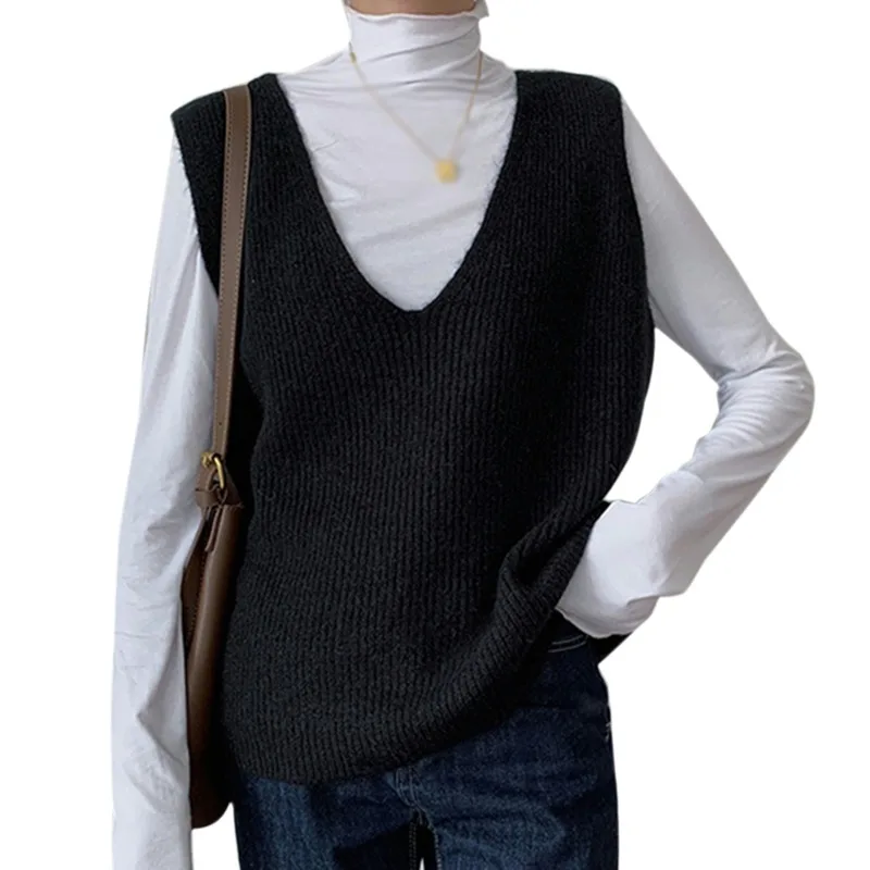 Women\'s Sweater Vest Sleeveless Top Spring Elastic Outer Wear Loose V-neck