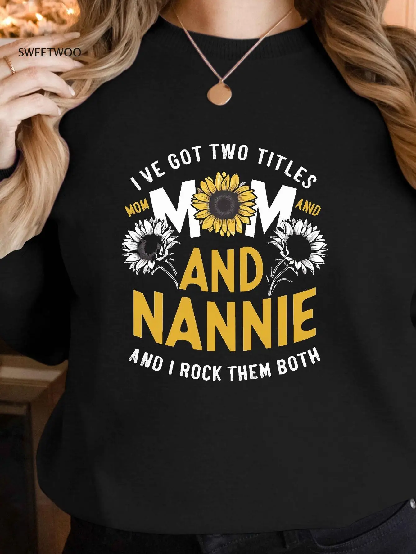 

Женская толстовка с рисунком Mom & Nan Nie — свитер с круглым вырезом и принтом, уютная осенне-зимняя повседневная одежда, можно стирать в машине