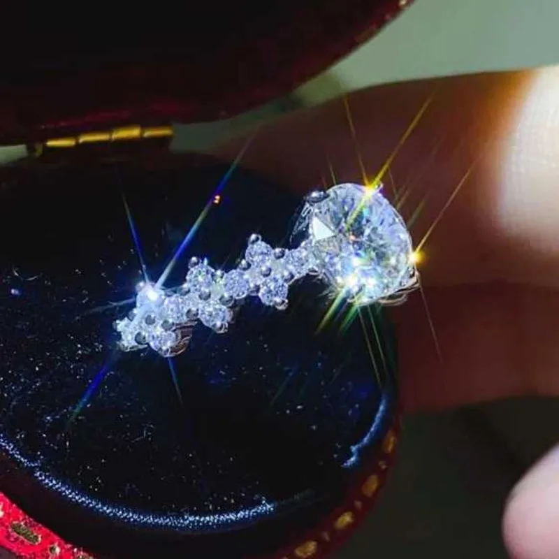 أحجار كريمة SACE GRA حلقة مويسانيتي معتمدة للنساء ، فضة إسترليني ، خواتم ذهب أبيض عيار 18 قيراط ، لون D ، 1 قيراط ، مجوهرات راقية