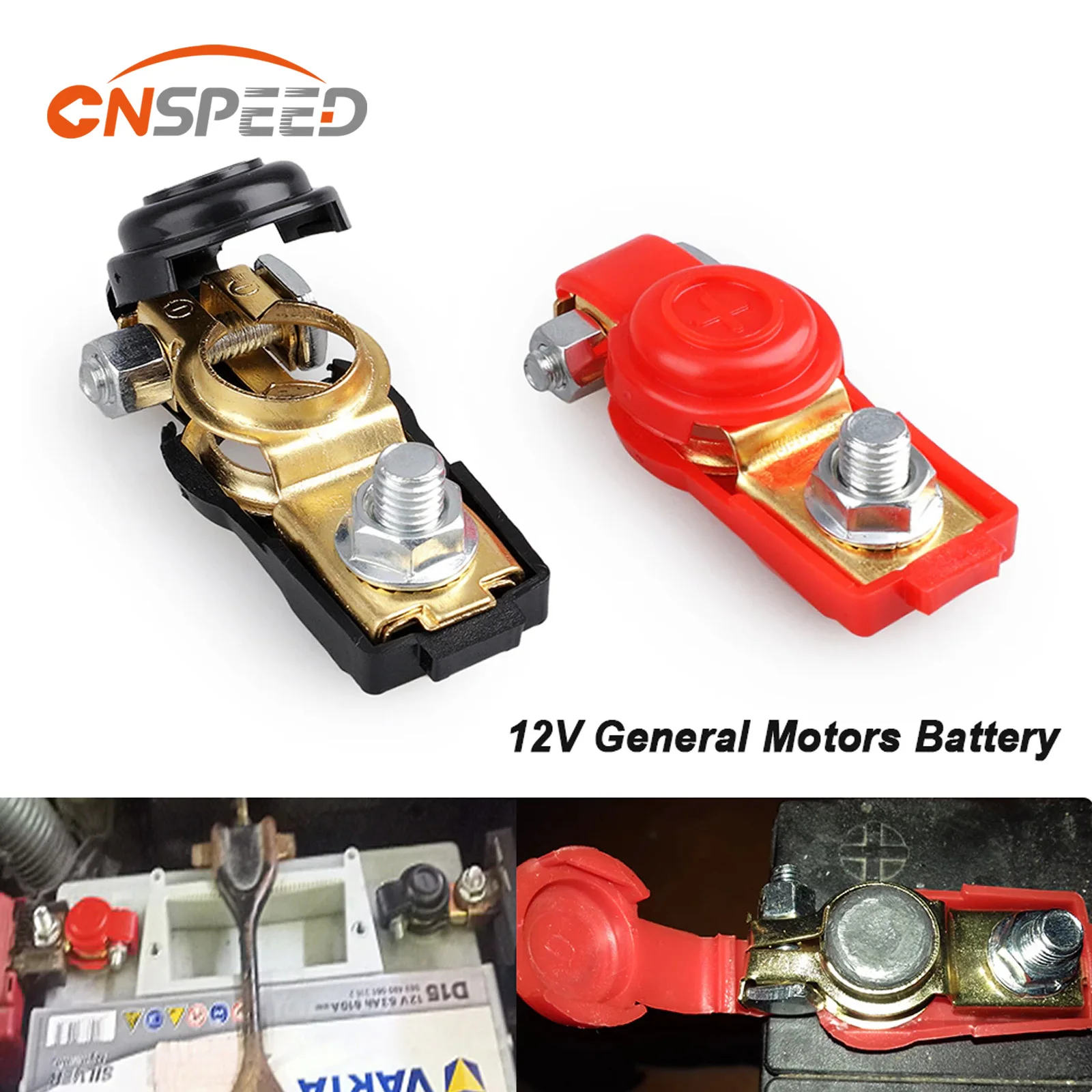 

2 Pcs Battery Terminals Connector Clamps Positive Negative Copper Top-Post With Black Red Cap Cover For Car Truck Caravan Boat