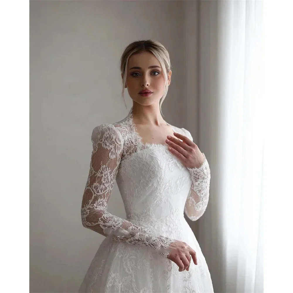 Vestidos De Novia De diseño personalizado, vestido De Novia árabe De manga larga con cuello cuadrado, vestido De Novia De encaje árabe saudí para novia