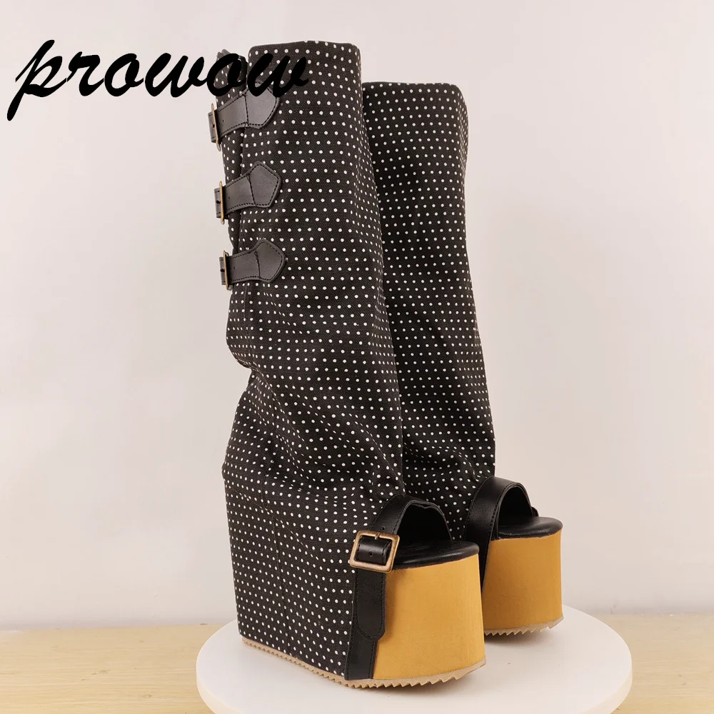 

Prowow Lady винтажные ботинки на платформе в горошек с открытым носком, обувь с ремешком, размер 34–46, черный, белый цвет, дизайн в стиле ретро, взлетно-посадочная полоса