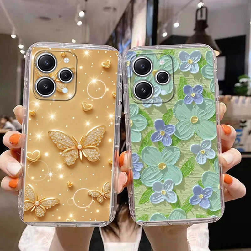 Leopard Print Plants Flowers Hearts Love Phone Cases For Xiaomi Redmi 13C 12 Note 10 11 12 Pro Plus 9A 9T 12S Poco C65 M5S Cover