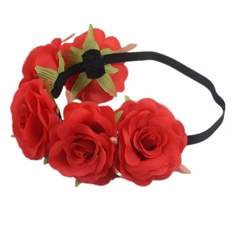 The new Rainbow Color headband simulation rose flower elastic headband pride moon party holiday garland headdress