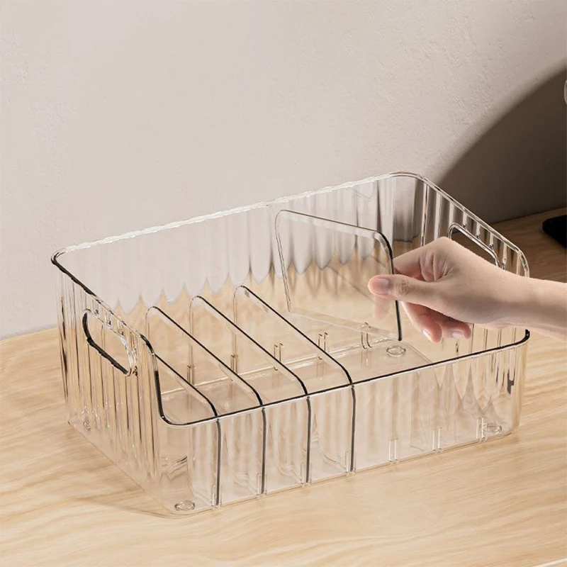 Storage Box With Partitions Refrigerator Organizer Bin Plastic Food Storage Organizer Tapes, Books, 