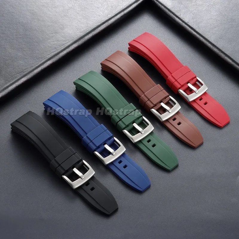 Soft FKM Rubber Watch Band 20mm 22mm Quick Release Universal Strap Curved Groove Breathable Sweat Drainage Fluororubber Bracelet