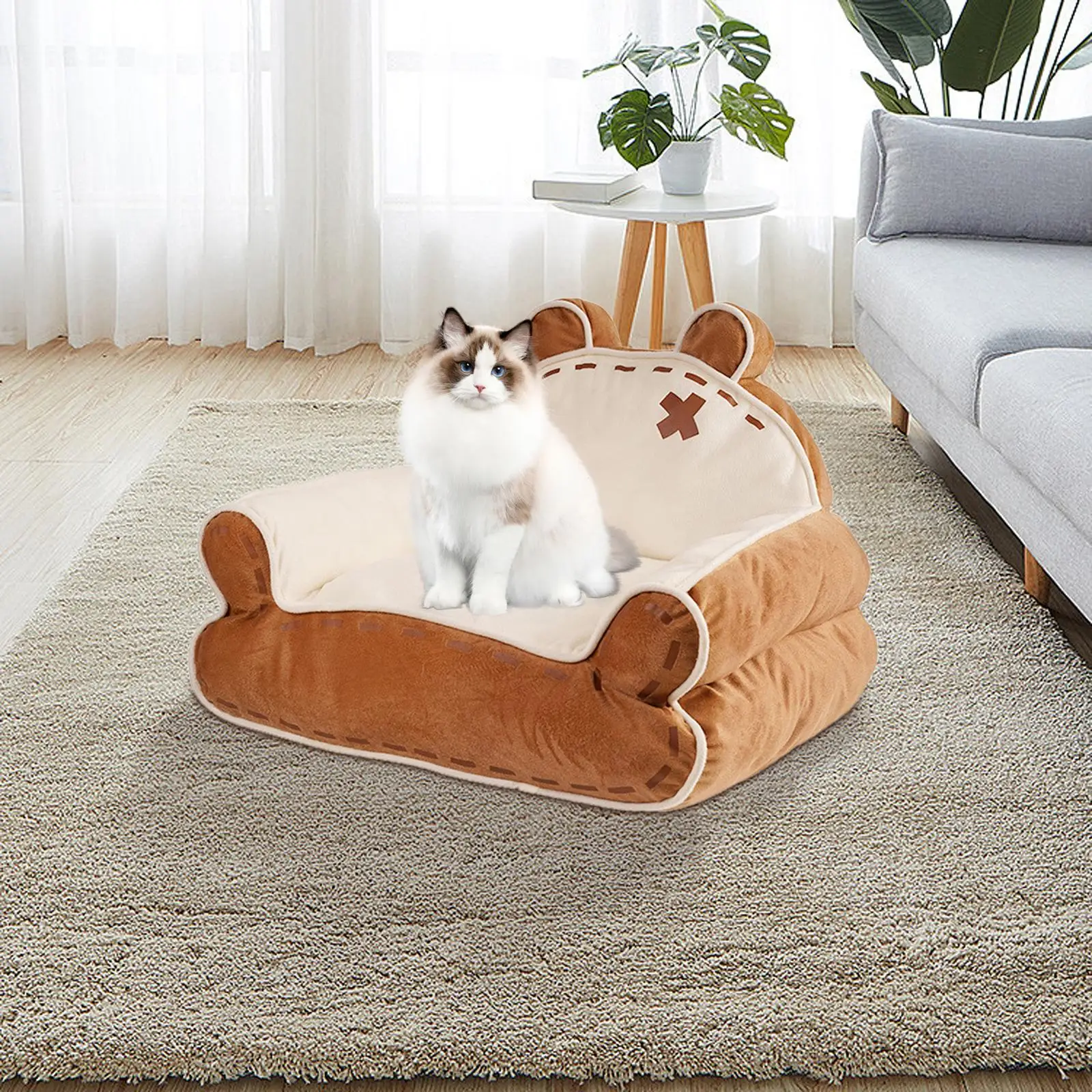 

Cat Sofa Warm and Armrest with Anti Slip Bottom Kitty Furniture Comfortable Cat Couch for Winter Cats Small Dogs Puppy Kittens