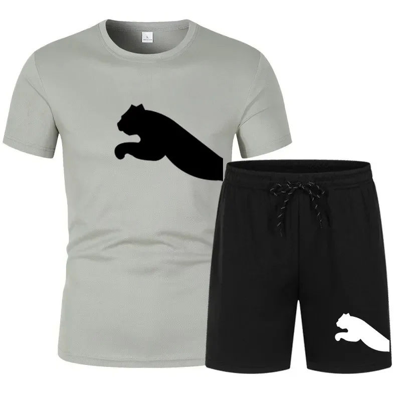 Neue Herren-Trainingsanzüge, Sommer-Sets, Herren-Fitnessanzug, Sportanzug, kurzärmeliges T-Shirt, Shorts, schnell trocknend, 2-teiliges Set, Kleidung