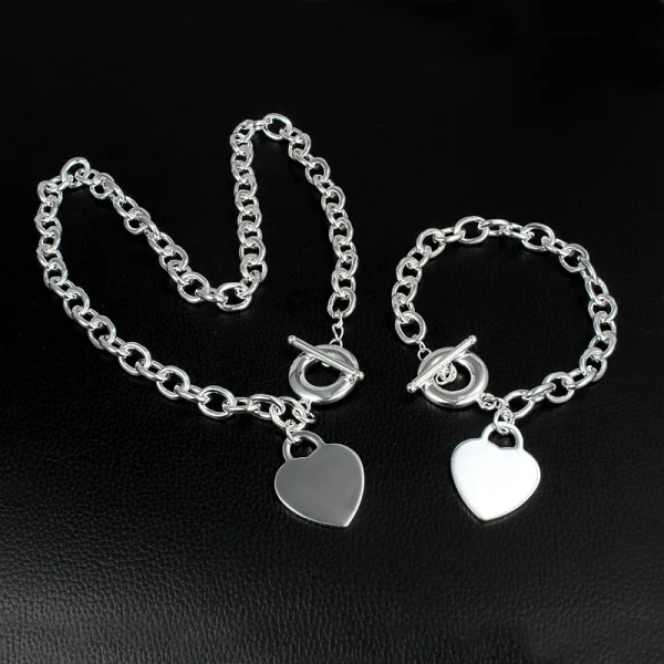 

Korean Romantic Love Heart Card Pendant 925 Sterling Silver Necklace Bracelets Jewelry Set for Women Fashion Party Wedding Gifts