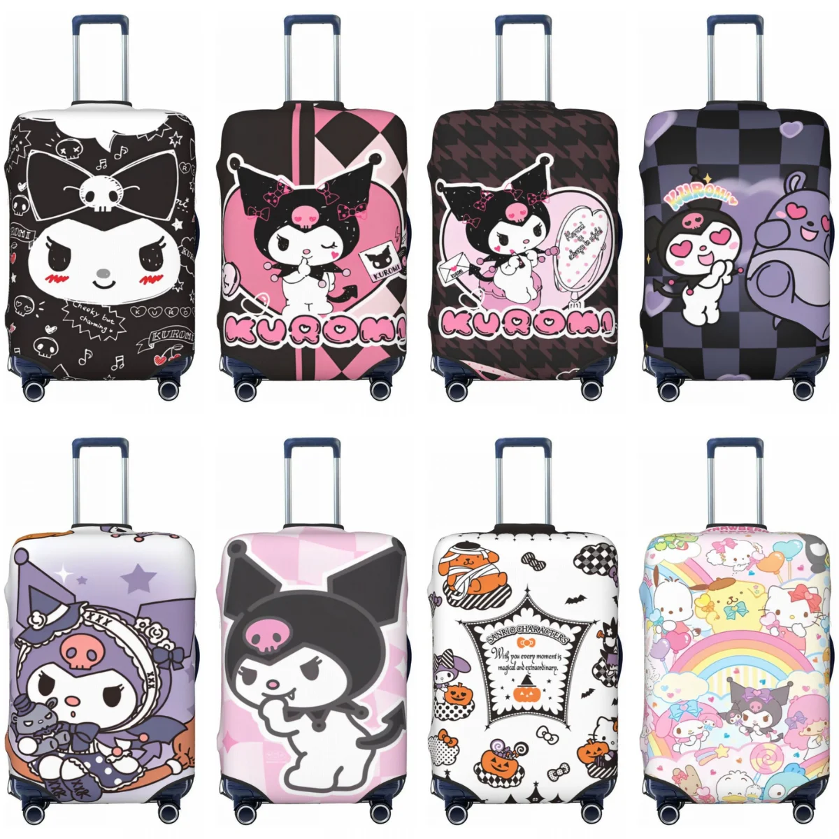 Sanrio Kuromi Japan Suitcase Cover Travel Cartoon Vacation Useful Funny Luggage Supplies Protector