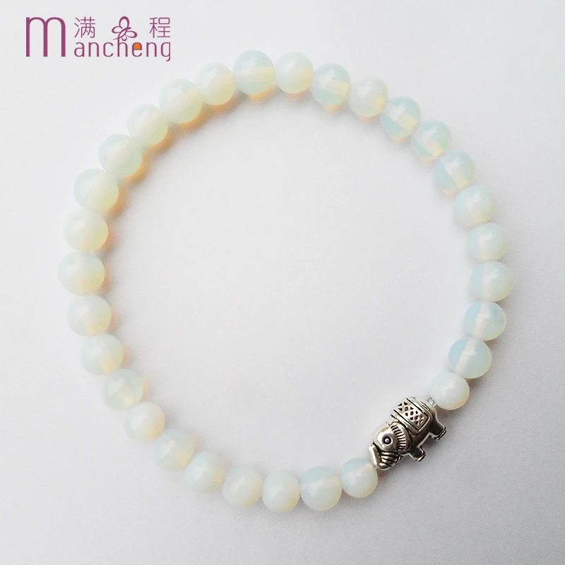 official-website 2 rupee item 6MM Male Ancient elephant White opal beads bracelet bangles natural opal Elephant bracelet women