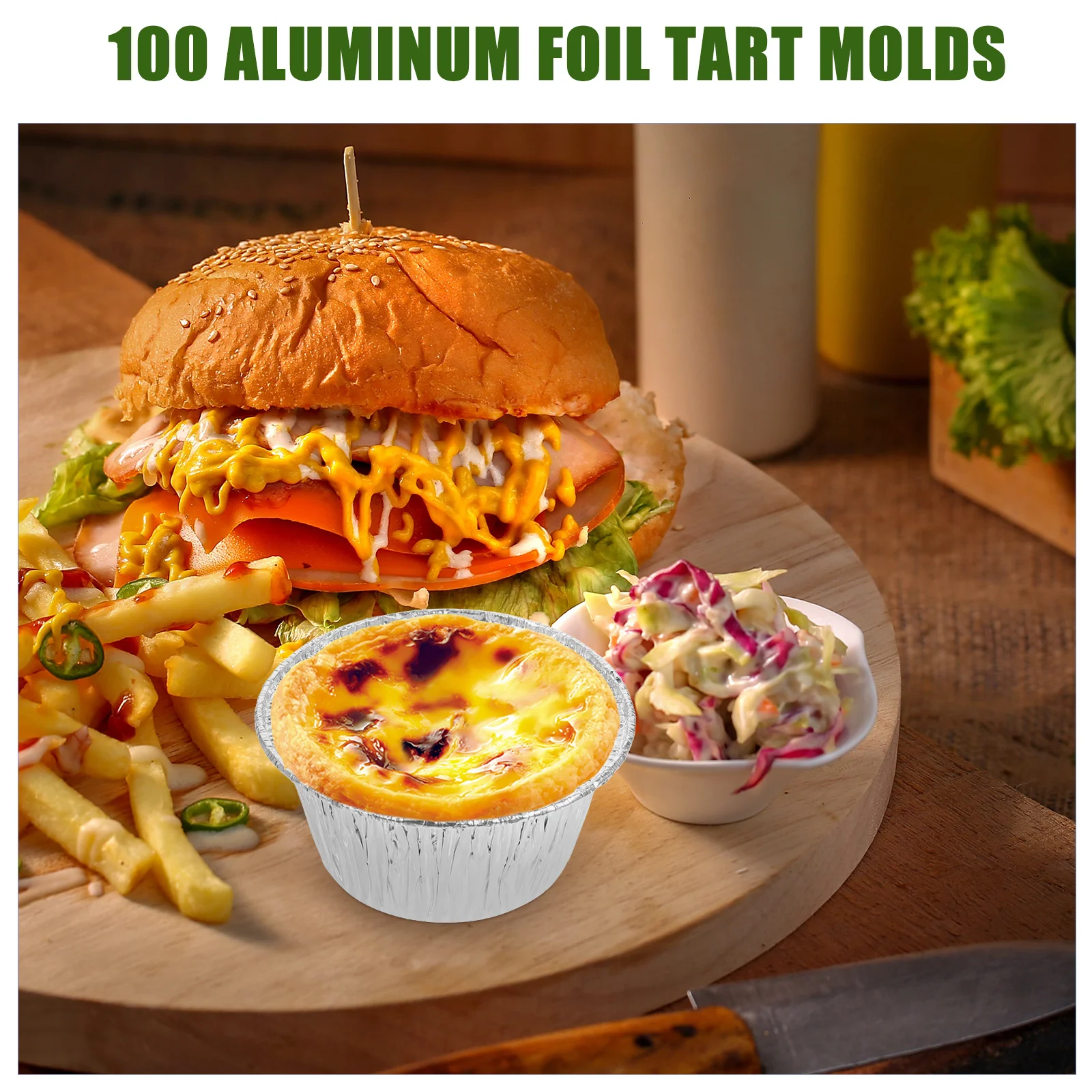 100 Pcs Round Egg Tart Tins Cups Foil Aluminum Muffin Baking Molds Disposable Tarts