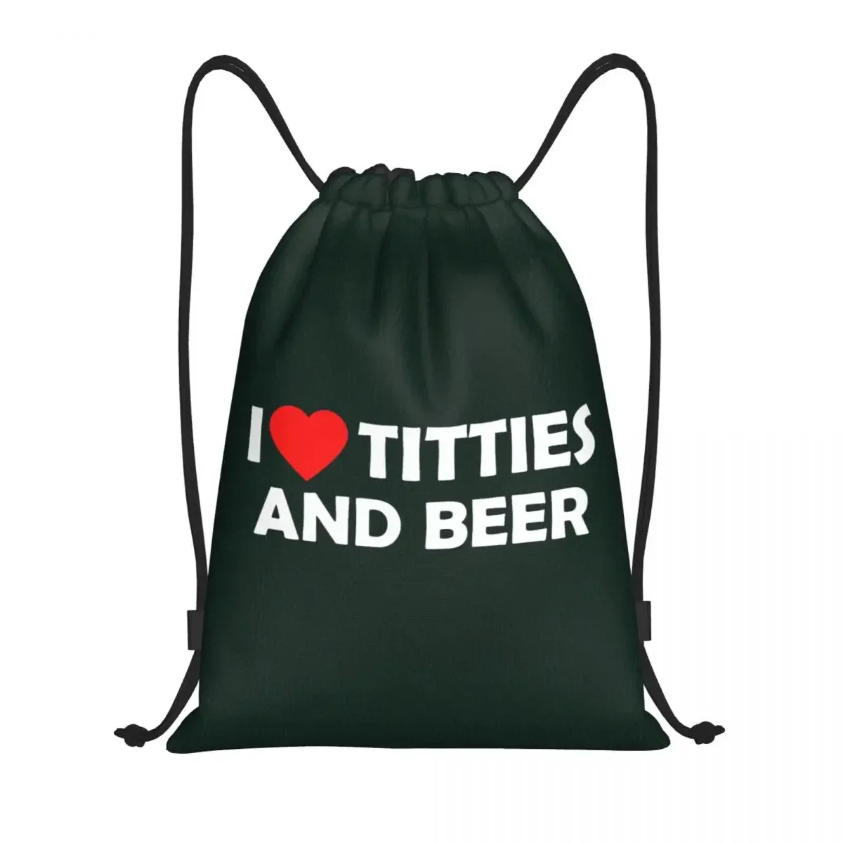 

I Heart Titties And Beer Drawstring Backpack Women Men Gym Sport Sackpack Foldable Training Bag Sack