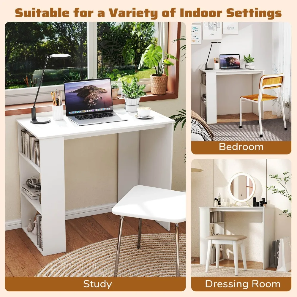 مكتب كمبيوتر محمول مدمج مقاس 35.5 بوصة، مكتب دراسة مكتبي على الطراز الحديث مع رف تخزين جانبي #6