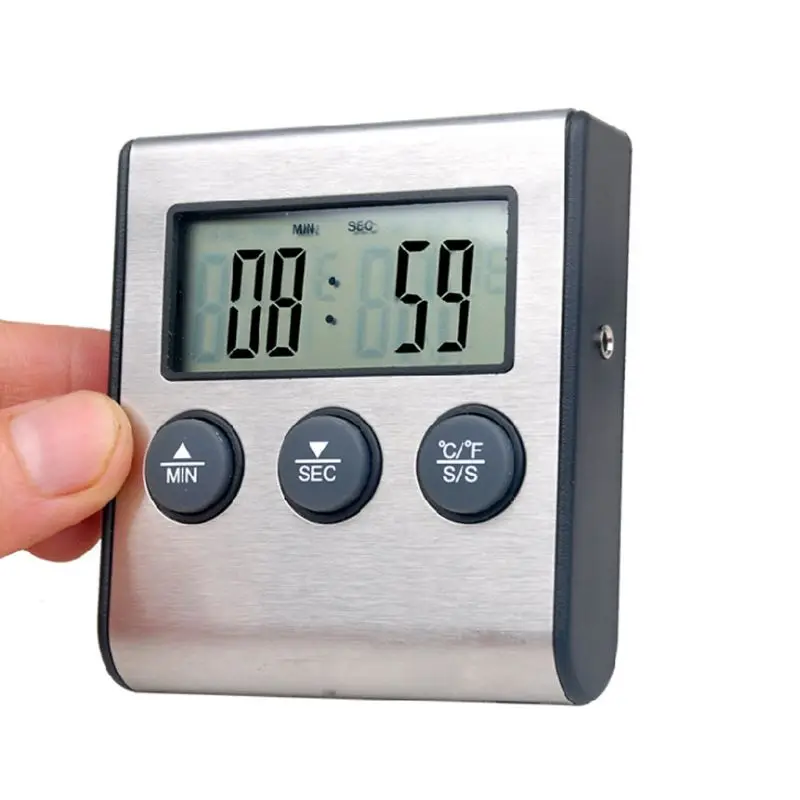 Đồng hồ hẹn giờ nhiệt kế kỹ thuật số LCD với báo động đầu dò dài cho lò nướng thịt Bếp nấu hàng đầu để nấu và nướng Thả vận