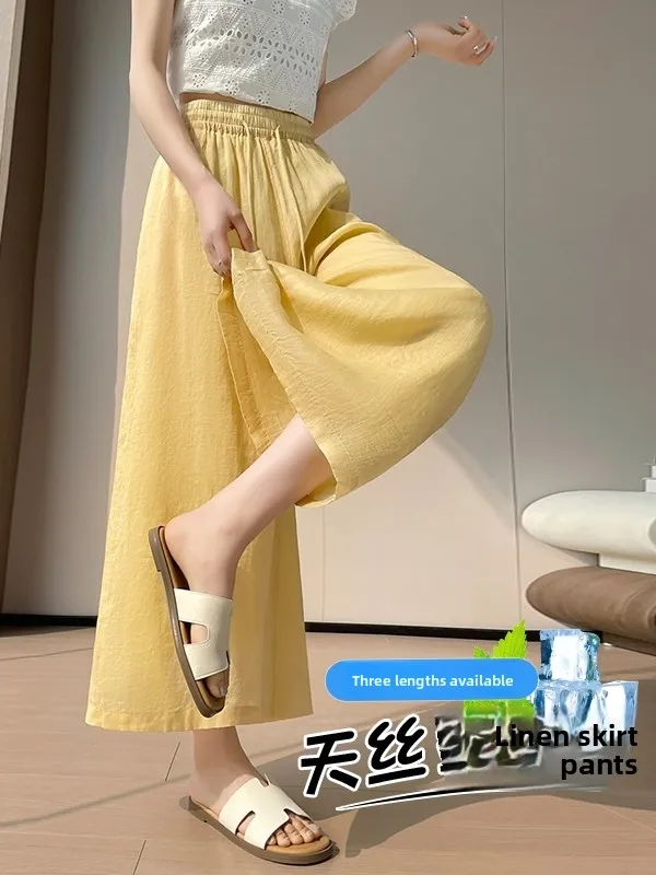 

High Waist Linen Ice Silk Casual Straight Leg Wide Leg Pants Skirt Pants Nine Point Summer New Arrival Slimming Versatile