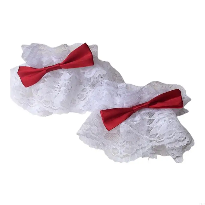 F92d القوطية لوليتا معصم الأصفاد الحلوة ساتان القوس الكشكشة الأزهار دانتيل تول سوار معصمه اليابانية خادمة تأثيري #3