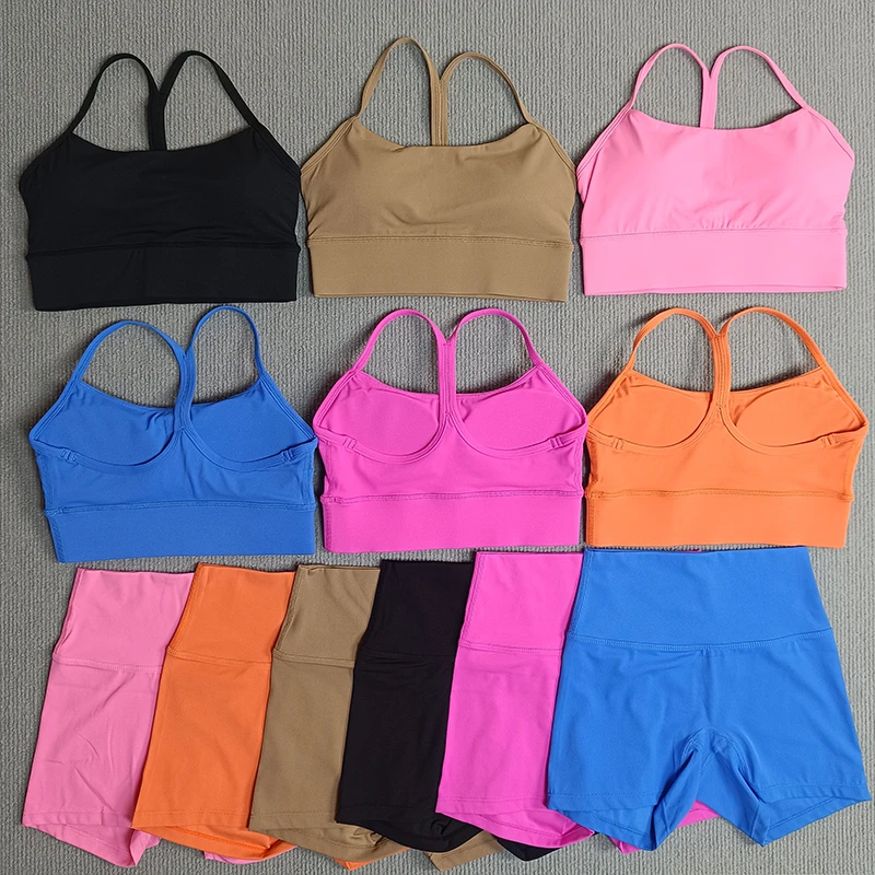

Yoga Set Solid Color Y Sport Bra Gym Bike shorts Tracksuit Athletic Women Gym Suit Comprehensive Training Jogging