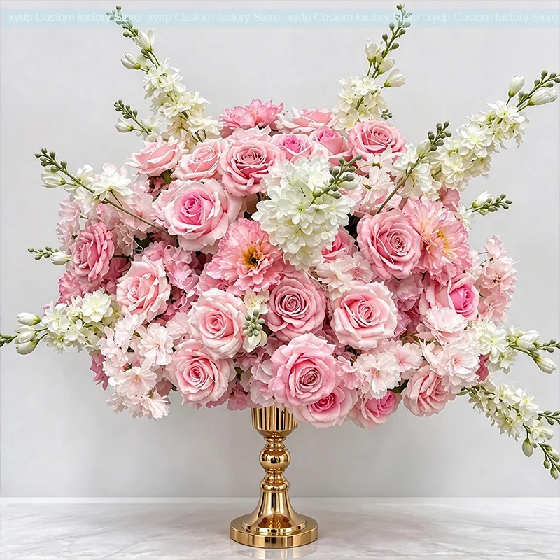 Künstliche rosa-weiße Rosen, Tischdekoration für Hochzeiten, Blumenkugel, Blumenarrangement, Blumen-Hintergrund für Hochzeiten, Party- und Empfangsdekoration. – Detail 4