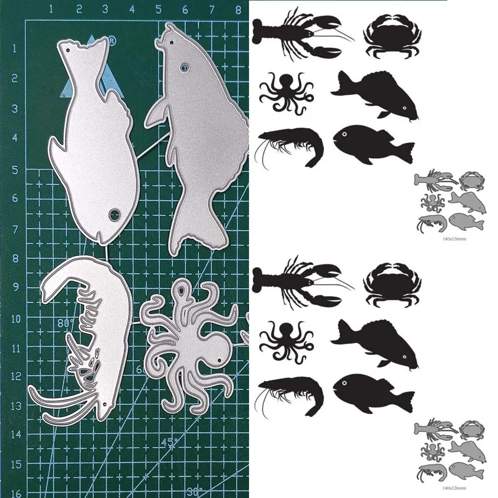 Fish Shrimp Crab Metal Cutting Dies for DIY Scrapbooking Album Paper Cards Decorative Crafts Embossing Die Cuts