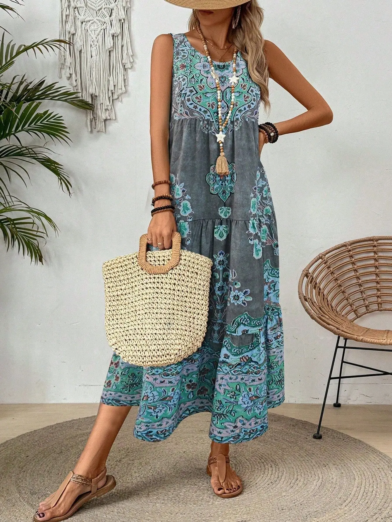 

2026 New Fashion Boho Floral Maxi Dress for Woman Clothes Summer Dresses Beach Vacation Party