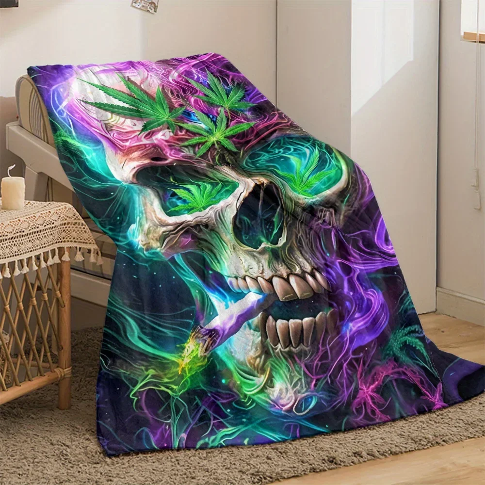 Floral Smoke Skull Halloween Blanket Print for Sofa Chair Skin-Friendly Soft Blanket 2025 New for Home Halloween Decoration
