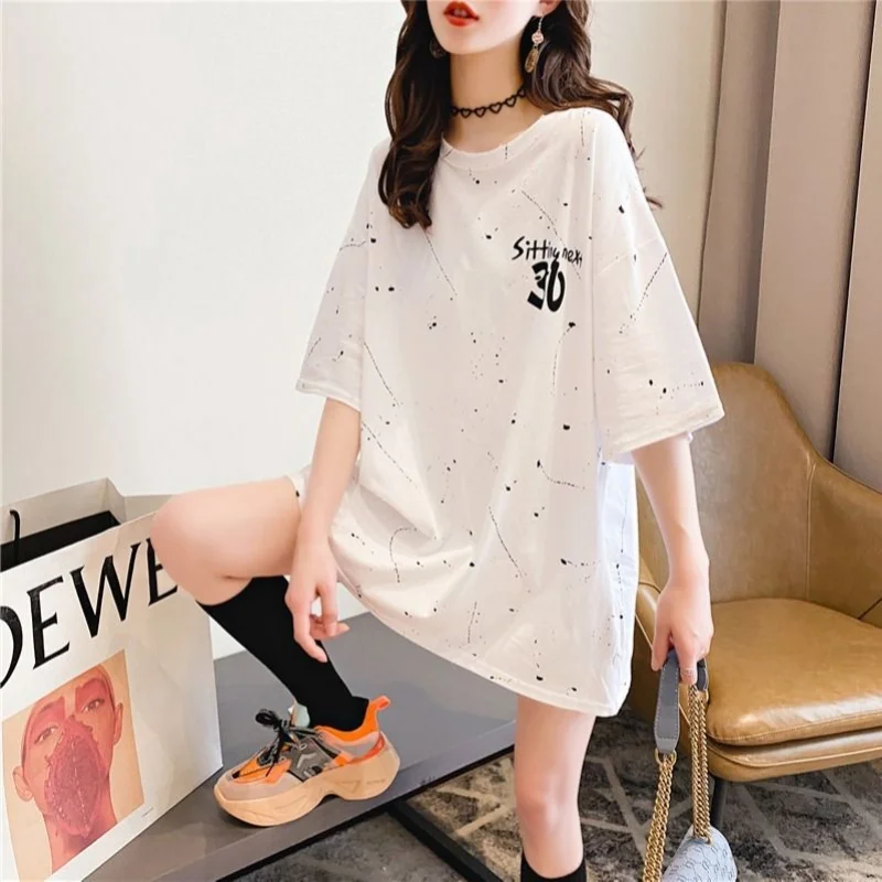 

Printing Letter All-match Tops Tees Summer New Short Sleeve Loose Simplicity Youth Casual T Shirts Vintage Sweet Women Clothing