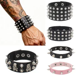 Cool Gothic PU Leather Studded Bracelet Adjustable Punk Goth Cuff Spike Bracelet Gothic Rivet Wristband for Men Women
