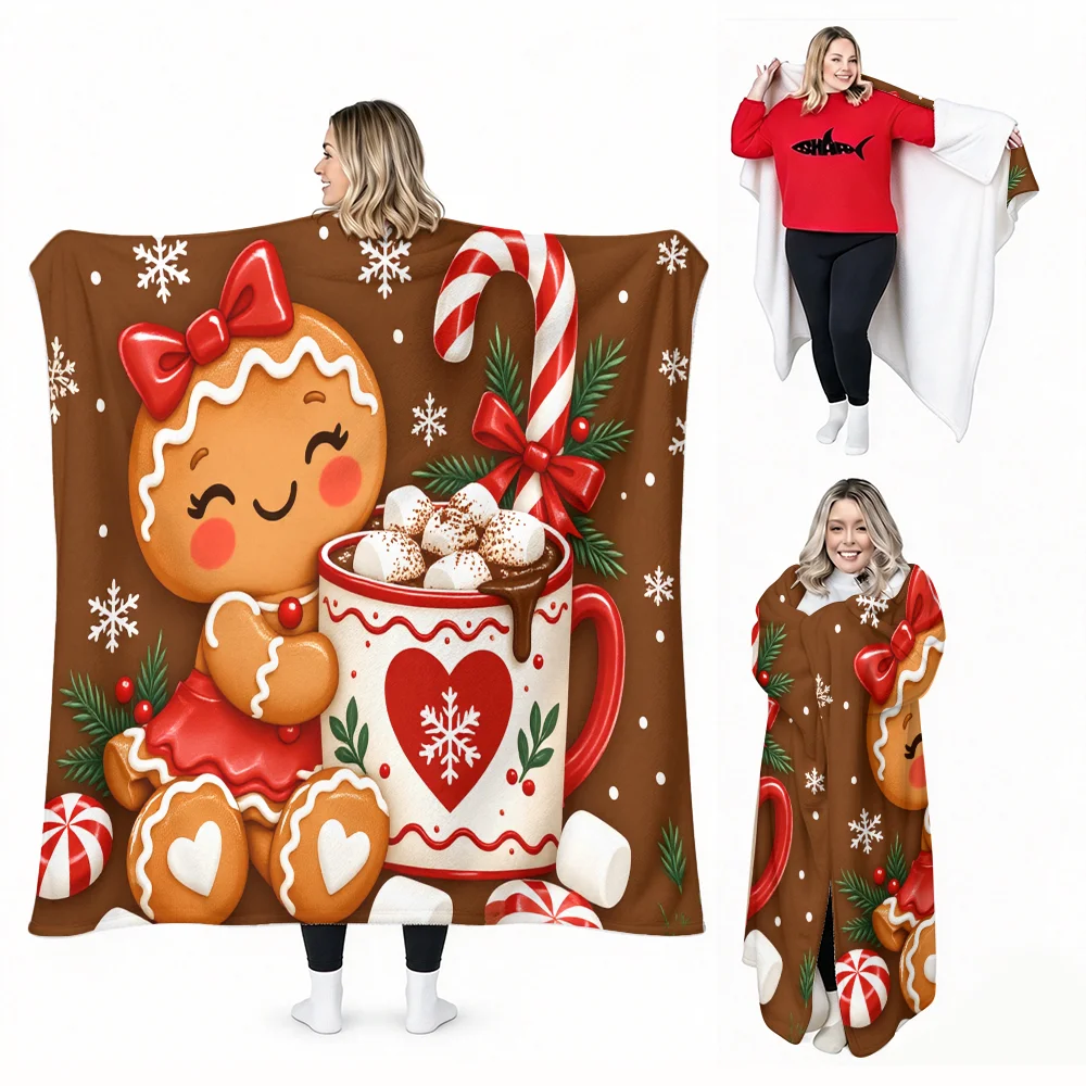 1PC Christmas-themed printed wearable blanket is soft and comfortable for both men and women. Perfect for holiday lounging, rela