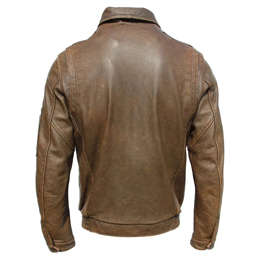 Vintage Cow Leather Jacket Men Thick Genuine Cowhide Flight Jackets Aviator Bomber Coat Male Clothes Autumn Asian Size 5XL M107