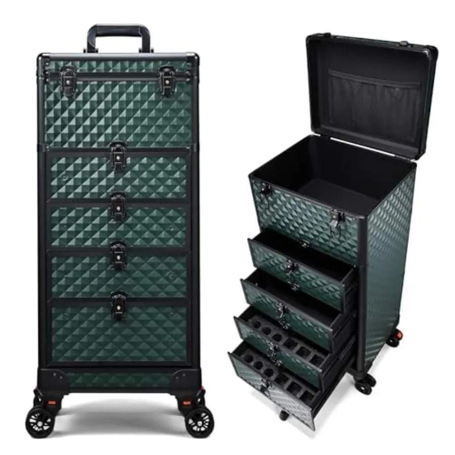 Nail Salon Cart with 4 Drawers Rolling Makeup Train Case for Beauty Cosmetology Case on Wheels Trolley Cart Lockable Organizer